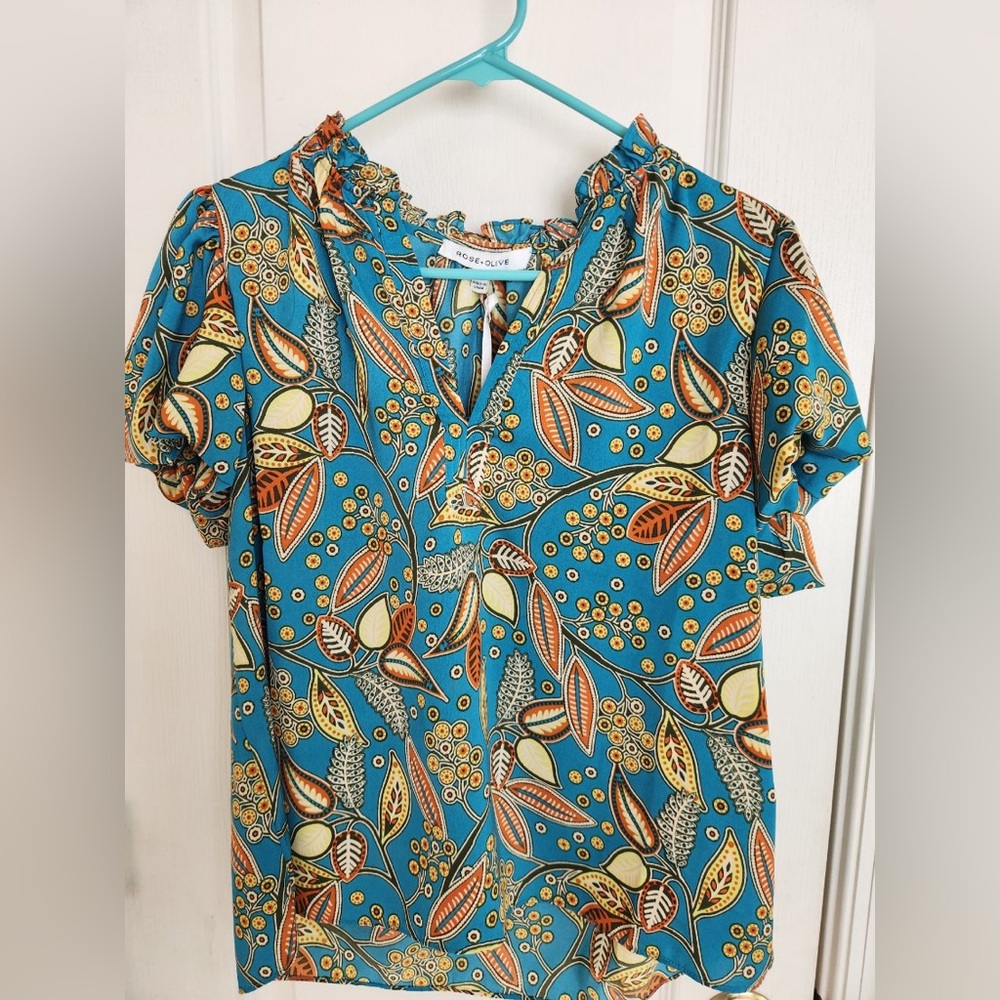 Rose & Olive Leaf Print Blouse